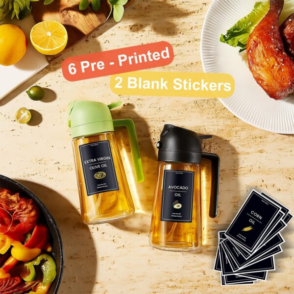 16oz/470ml Olive Oil Dispenser for Kitchen with Stickers - 2 in 1 Olive Oil Sprayer for Cooking, Air Fryer, and Salad, Black&Green (Light-Proof Kitchen Gadget) 4
