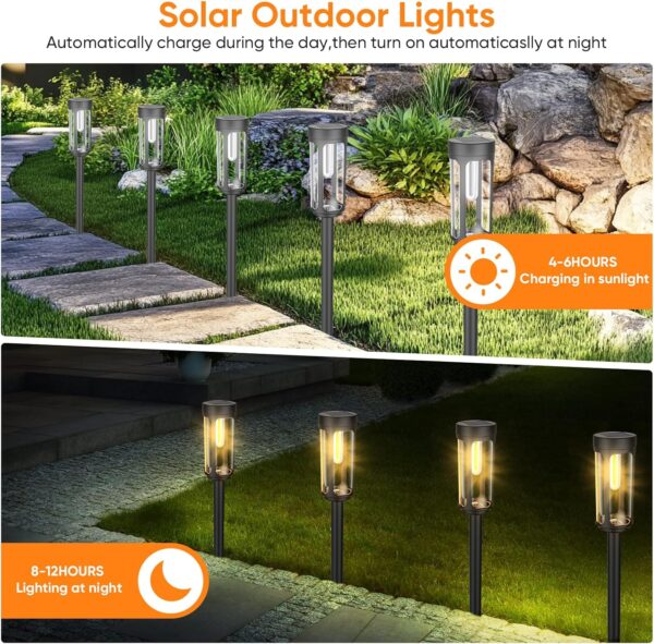 Bright Solar Pathway Lights Outdoor, 4 Pack Solar Powered Garden Lights Waterproof, Auto On/Off Yard Lawn Patio Walkway Driveway Decor Landscape Lighting Warm Lights 4