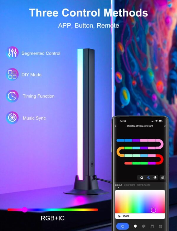 RGB Light Bar, Smart LED Light Bar Work with Alexa, Music Sync, APP & Remote Control, USB Powered TV Backlight, Color Changing Ambient Lighting for Room PC Monitor Gaming Desk (Adapter not Included) 3
