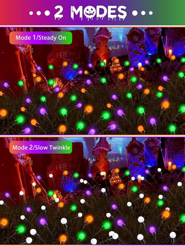 6 Pack Halloween Decorations Outdoor Solar Pathway Lights, Solar Firefly Lights Orange Purple and Green, Sway by Wind, Waterproof Solar Halloween Lights for Patio Garden Yard Lawn Horror Party Decor 3