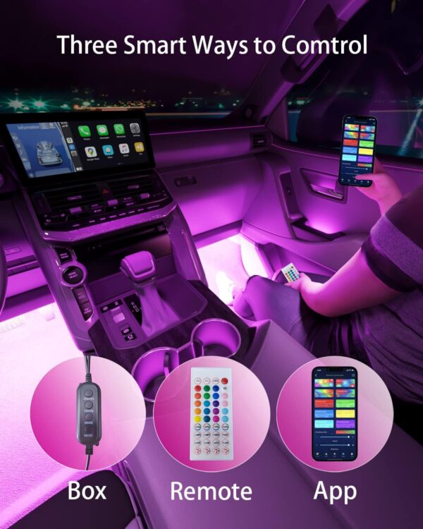 Interior Car Lights Accessories APP Control with Remote Music Sync Color Change RGB Under Dash Car Lighting with USB Charger 12V 2A Led Lights for Jeep Truck 3 Interior