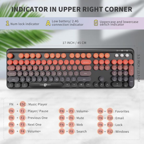 Wireless Keyboard and Mouse Combo, 2.4 GHz Wireless Full-Sized Typewriter Keyboard with Round Keycaps for Windows, Computer, Desktop, PC, Laptop (BlackOrange) 3 Wireless Keyboard