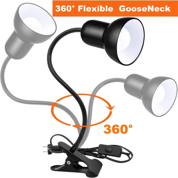 Desk lamp, 360°Rotation Clip on Lamp, Clip On Reading Light, Gooseneck Lamp-On Cable, Portable Clip on Light Reading Book Light Clamp Light, Eye Caring Study clamp for Bedroom Office Home Lighting 3 Desk lamp