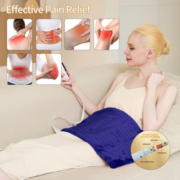 Weighted Heating Pad for Back Pain Relief,Heating Pads for Neck, Shoulder,Cramp,Portable Heated Pad with 3 Heat Settings & 6 Massage,18 Relaxing Combinations,Auto Off,20"*24",Dark Blue 3 Heating