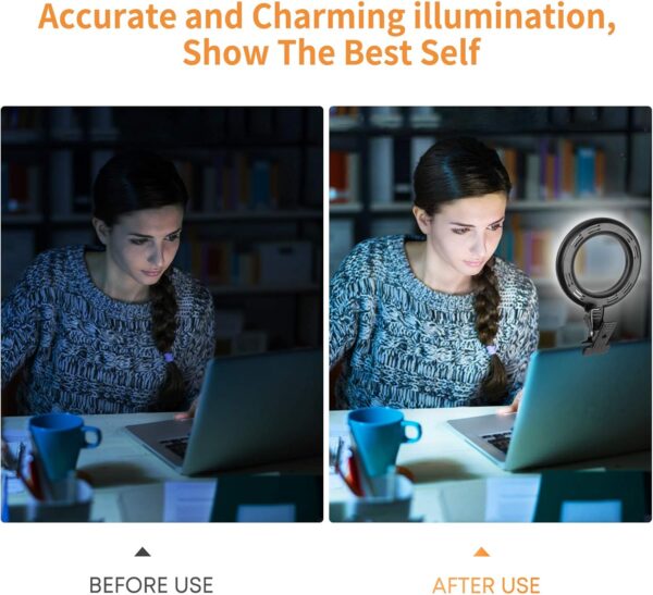 Video Conference Lighting Kit, Ring Light Clip on Laptop Monitor with 5 Dimmable Color & 5 Brightness Level for Webcam Lighting/Zoom Lighting/Remote Working/Self Broadcasting and Live Streaming, etc. 3 Lighting