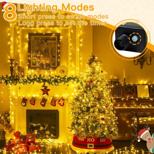 Christmas Lights Outdoor 200LED 60FT, Warm White Connectable Plug in Fairy Light Indoor, 8 Modes Waterproof Timer Plug in LED String Lights for House Outside Bedroom Patio Balcony 3 Christmas Lights