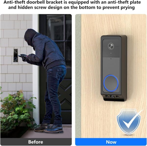 Anti-Theft Video Doorbell Mount for Eufy Doorbell E340/Wyze Duo Cam Doorbell, No-Drill Adjustable Mounting Bracket for Eufy E340, Apartment Door Bell Kits for Wyze Doorbell Camera for Home Rentals 3 Anti-Theft