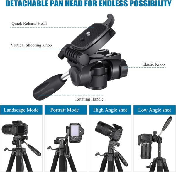 74” Camera Tripod, Tripod for Camera and Phone, Aluminum Professional Tripod Stand for Canon Nikon with Carry Bag and Phone Holder, Compatible with DSLR, iPhone, Spotting Scopes, Max Load 9.5Lb 2