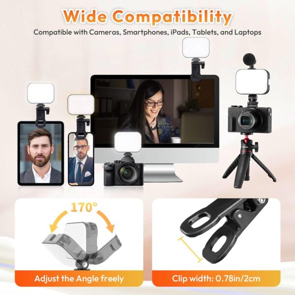 VL100X Selfie Light, Clip LED Light Panel for Phone/Laptop/Tablet/Computer, Bi-Color Portable Clip Camera Light with Dimmable 2500-6500K with 2000mAh Battery for Video Conference/Picture 3 Selfie Light