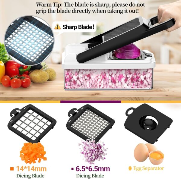 12-in-1 Vegetable Chopper, 7 Blades Veggie Chopper with Container and Lid, Dicer, Slicer, Multifunctional Kitchen Gadgets, Vegetable Cutter with Handle, Onion Cutter(Black/White) 3