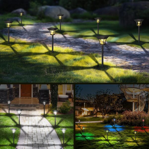 12 Pack RGBCW Solar Pathway Outdoor Lights, 3 Lighting Modes Solar LED Garden Lights, IP65 Waterproof Outside Solar Powered Landscape Lighting for Planter Lawn Pool Balcony RGB/Warm/Cold White 3
