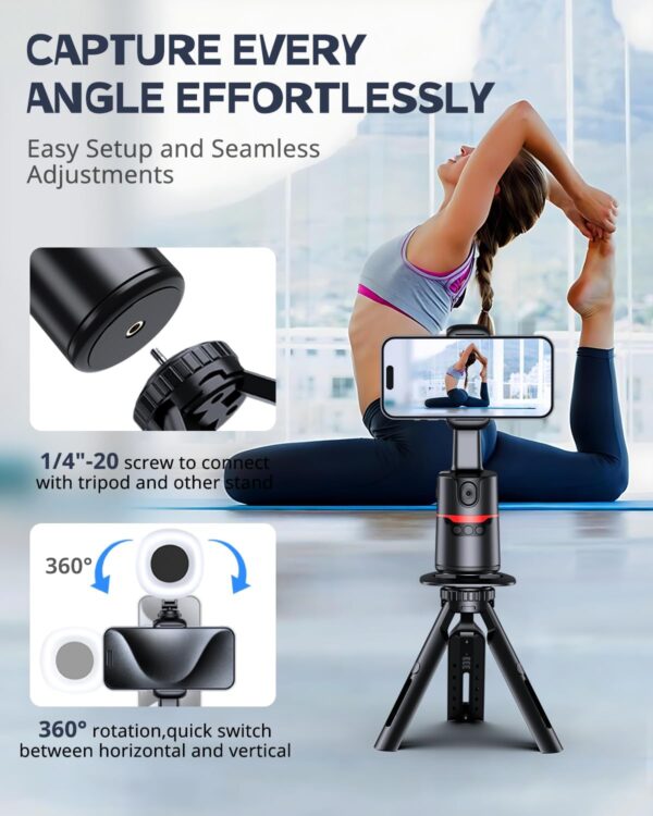 Auto Face Tracking Tripod with Adjustable Desk Tripod, 360° Rotating vlogging kit for iPhone with Remote & Gesture Control, Rechargeable Selfie Fill Light, No App Required 2