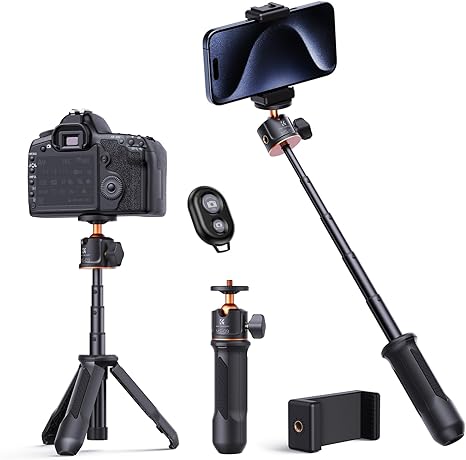 3 K&F CONCEPT Selfie Stick Tripod, Handheld Tripod Small Camera Tripod Max Load Capacity 4.4lbs/2kg, 1/4" Screw Compatible with Sony A1 II A7 IV ZV-1F Canon EOS R5D DJI OSMO Pocket 3 Gopro MAX2.(Black)