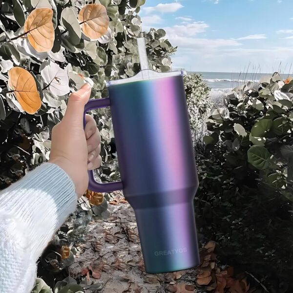 40 oz Tumbler with Handle and Straw Lid Insulated Tumblers Cups with Lids Straws Double Wall Vacuum Leak Proof Stainless Steel 40oz Tumbler Travel Mug Gifts for Men Women Him Her (Aurora) 3