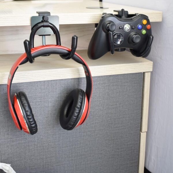 Desk Mount Game Controller Holder Clamp On Hanger Holder Storage Rack for PS3/PS4/PS5/Xbox 360/Xbox One/S/X/Elite/Series S/Series X Controller, Pro Controller,etc-No Game Controller-Black 3