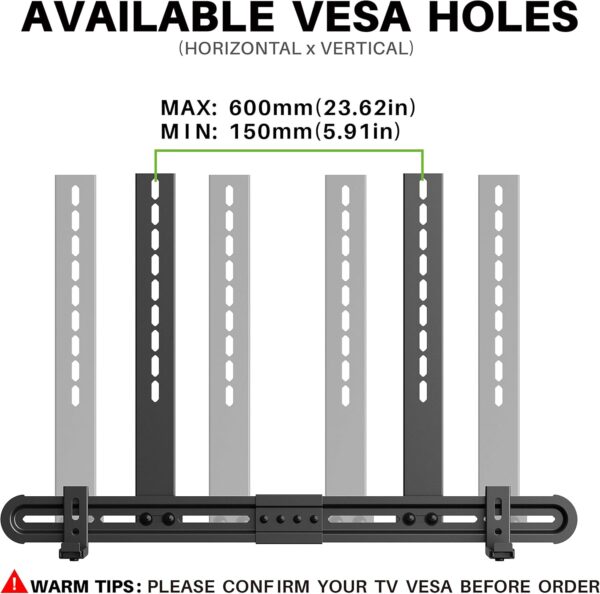 Universal Soundbar Mount Sound Bar Mounting Bracket to TV, Soundbar Wall Mount Fits 3 Options with Hole/Without 3
