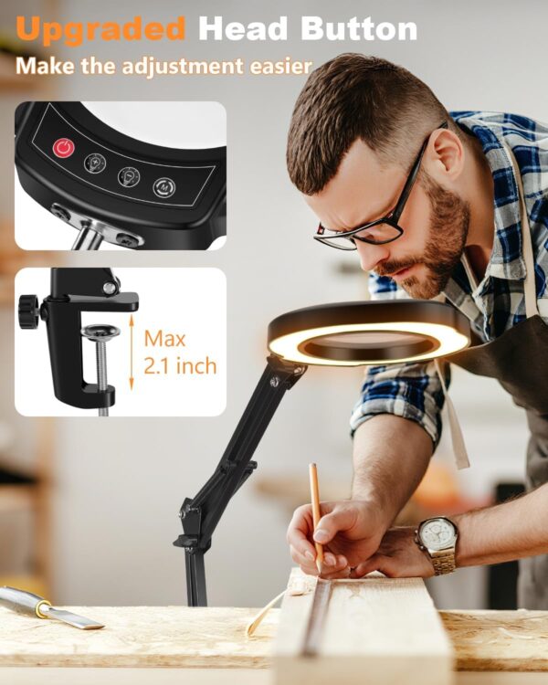 10X Magnifying Glass with Light, 5 Color Modes Stepless Dimmable LED Desk Lamp, Hands Free Lighted Magnifying Glass for Close Work Reading Craft Hobby 2