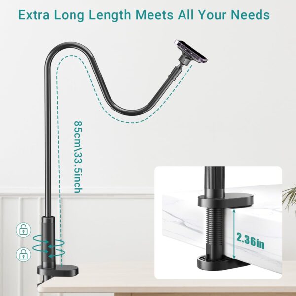 Gooseneck Phone Holder for Bed, Magnetic Cell Phone Stand for iPhone 16 15 14 13 12 Pro Max Plus Mini, Flexible Long Arm Mount 360 Adjustable for Desk Bedside Filming 3