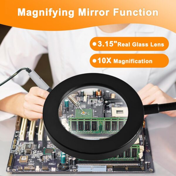 10X Magnifying Glass with Light and Timer, 2 in 1 Magnifying Desk Lamp, 3 Color Modes 10 Dimmable Brightness, Flexible Gooseneck Magnifier with Light for Craft Hobby Painting Sewing Close Work 3
