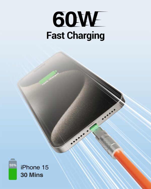 3 in 1 Multi Charging Cable, 60W Fast Charger Cords, 4ft Soft Silicone Charger Cable with Leather Strap, Type-C/Micro USB/Light-ning, Compatible with iPhone 15/iPad/Samsung/Google/PS/Tablets 3