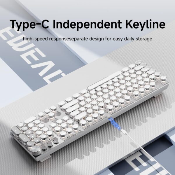 Typewriter Style Mechanical Keyboard, Wired Typewriter Keyboards,104 Keys Backlit LED Metal Keyboards, Media Control Knob, Wired Computer Keyboard White Switch for Windows/Mac/PC-White 3