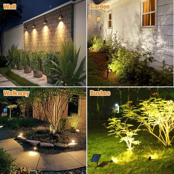Metal Solar Spot Lights Outdoor with 9.8ft Cable Solar Powered Landscape Lighting Low Voltage IP65 Waterproof Auto On/Off for Outside Garden Yard Landscape Pathway Garage-Warm White(4-in-1) 3
