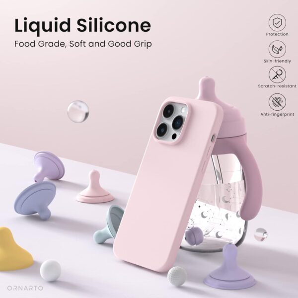 Compatible with iPhone 14 Pro Case 6.1, Slim Liquid Silicone 3 Layers Full Covered Soft Gel Rubber Phone Case Protective Cover with Microfiber Lining 6.1 inch-Chalk Pink 3