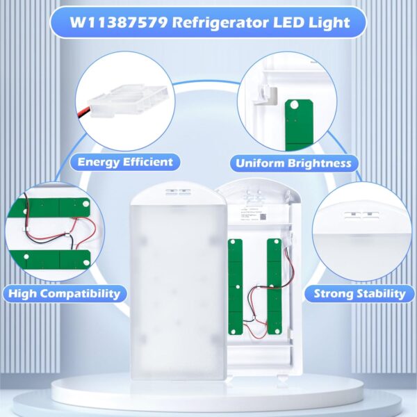 W11527432 Refrigerator LED Light Assy Module Replace W11387579 W11333374 W11042554 W11101384 W11245960 Fits for Whirlpool Maytag Amana Refrigerator LED Light Replacement WRF555SDFZ09 WRX735SDHZ02 3