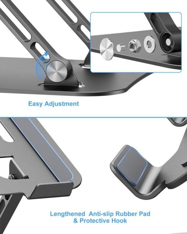 Adjustable Laptop Stand, Aluminum Portable Laptop Riser Holder, Ergonomic Foldable Notebook Stand with Heat-Vent, Compatible for MacBook Pro, ASUS, Acer, Dell, HP (10-16'') 3