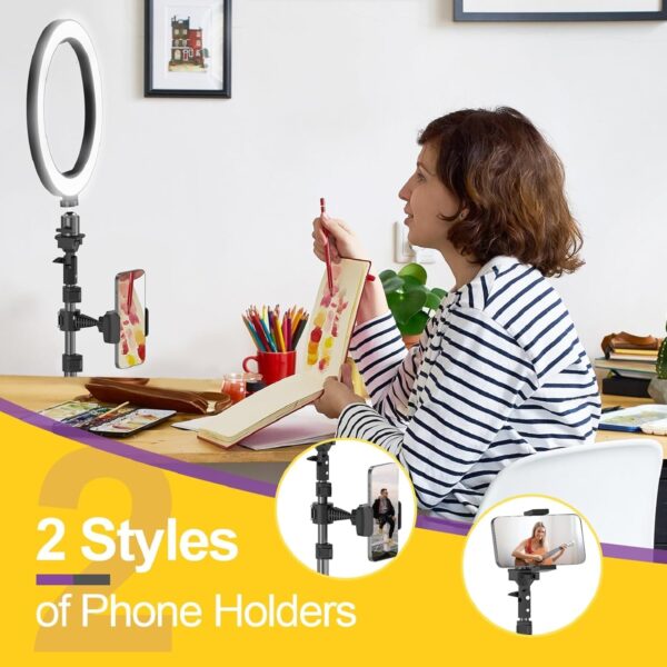 10" Ring Light with 55" Extendable Tripod Stands and Phone Holder, Dimmable LED Circle Round Light for Selfie Camera Photography/Makeup/YouTube Video/Vlogging/Live Streaming 3