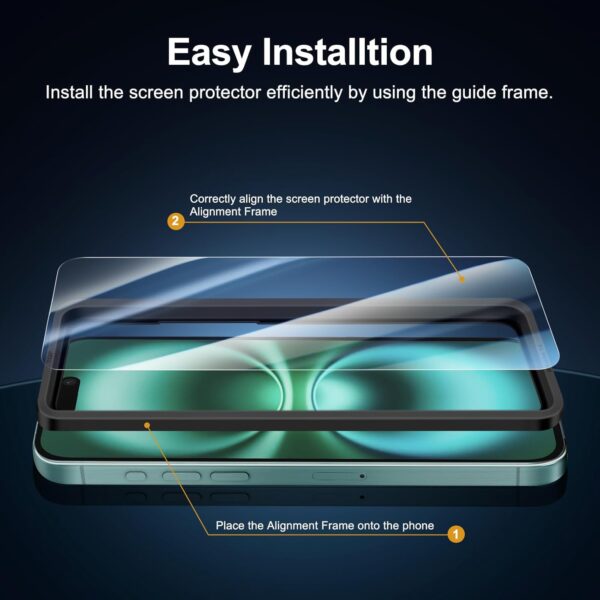 NEW'C 3x for iPhone 16 Screen Protector (6.1 inches)+ 3x Camera Lens Protector, Sensor Protection, Case Friendly Tempered Glass Film + Dust Plug- Easy installation tool include 3