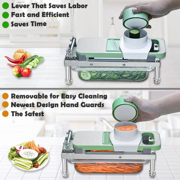 All-in-1 Vegetable Chopper with 8 Blades - Mandoline Slicer-Pro Food Chopper with Container - Veggie Salad Onion Chopper - Potato Dicer French Fry Cutter - Cheese Grater - Stainless Steel material 3