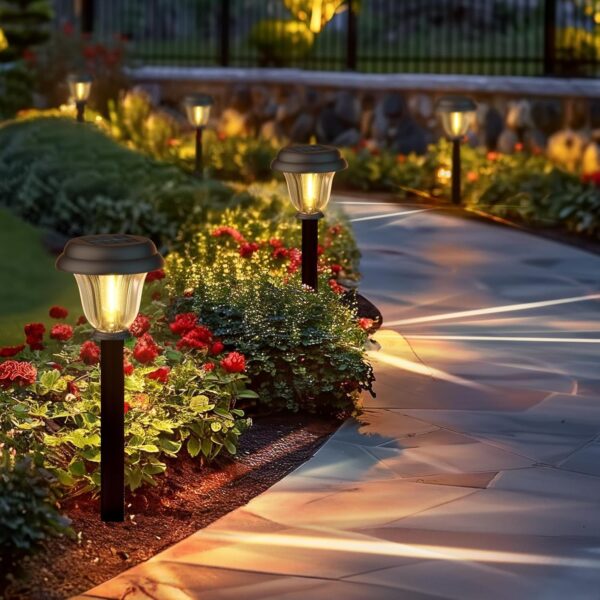 8 Pack Solar Lights Outdoor, Stainless Steel Glass Solar Pathway Lights, Auto On/Off Long-Lasting Waterproof Landscape Lighting for Garden, Landscape, Path, Yard, Warkway (Warm White) 3