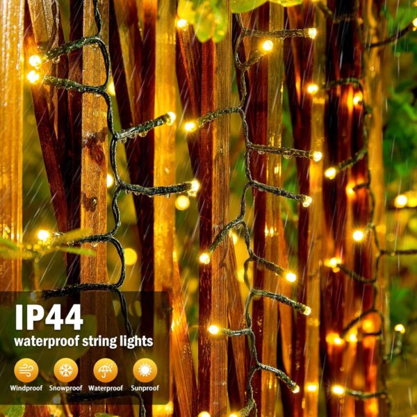 Solar String Lights Outdoor Waterproof, 9.8Ft 120 LED Christmas Tree Lights with 8 Modes, Solar Christmas Lights Outdoor for Yard, Fence, Balcony, Party, Christmas Decor (Warm White) 3