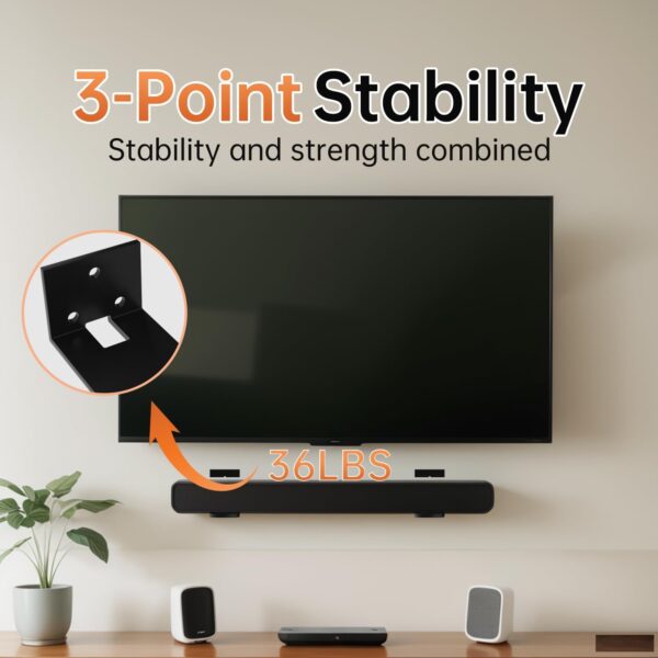 Haoyou Soundbar Wall Mount Bracket for Samsung, Sony, Bose, VIZIO, Assistrust, LG, Roku and More Sound Bars, with Adhesive Backed Velcro for Stabilized Mounting Under The TV Hold Up to 36 Lbs 2 Wall Mount