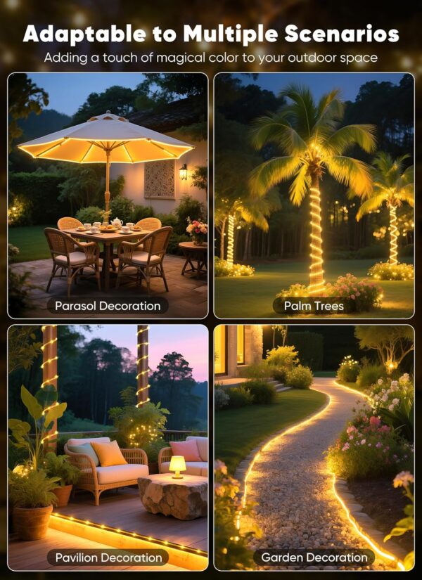 Solar Rope Lights, 39FT 100LED Outdoor Solar String Lights, IP65 Waterproof Solar Powered Fairy Lights with 8 Lighting Modes for Party Garden Yard Home Holiday Tree Decoration, Warm White 2