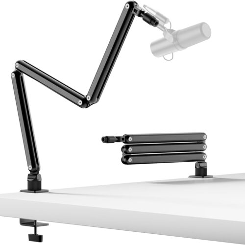 Mic Arm for Lightweight Mics, Microphone Arm Rotatable, Storable Desk Mic Stand for Bear 3LB with Mount Clamp, Mic Stand Boom Arm with Cable Channel with 3/8'' 5/8'' Thread for Podcast, Gaming