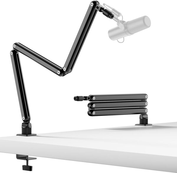 Mic Arm for Lightweight Mics, Microphone Arm Rotatable, Storable Desk Mic Stand for Bear 3LB with Mount Clamp, Mic Stand Boom Arm with Cable Channel with 3/8'' 5/8'' Thread for Podcast, Gaming 1
