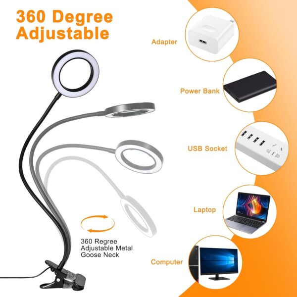 10X Magnifying Glass with Light and Timer, 2 in 1 Magnifying Desk Lamp, 3 Color Modes 10 Dimmable Brightness, Flexible Gooseneck Magnifier with Light for Craft Hobby Painting Sewing Close Work 2