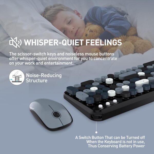 2.4GHz Wireless Keyboard and Mouse Set with Switch Button - Full-Size Keyboard - Compatible for Windows/Laptop/PC/Notebook/Smart TV and More - Grey Colorful 2