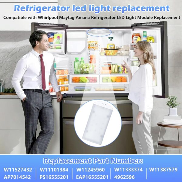 W11527432 Refrigerator LED Light Assy Module Replace W11387579 W11333374 W11042554 W11101384 W11245960 Fits for Whirlpool Maytag Amana Refrigerator LED Light Replacement WRF555SDFZ09 WRX735SDHZ02 2