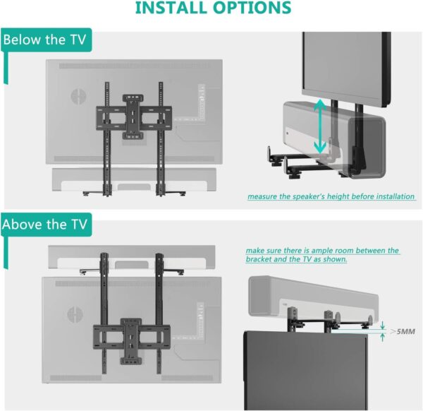 Universal Sound Bar Mount - Adjustable Holder for Samsung, Bose, Sonos,Lg,Vizio and Most Soundbars 20''-45'' Wide, Fits Most 23-65 Inch TVs, Supports 33 lbs, Easy Installation, Black 2