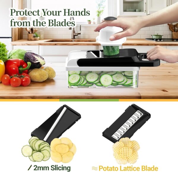 12-in-1 Vegetable Chopper, 7 Blades Veggie Chopper with Container and Lid, Dicer, Slicer, Multifunctional Kitchen Gadgets, Vegetable Cutter with Handle, Onion Cutter(Black/White) 2