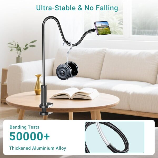Gooseneck Phone Holder for Bed, Magnetic Cell Phone Stand for iPhone 16 15 14 13 12 Pro Max Plus Mini, Flexible Long Arm Mount 360 Adjustable for Desk Bedside Filming 2