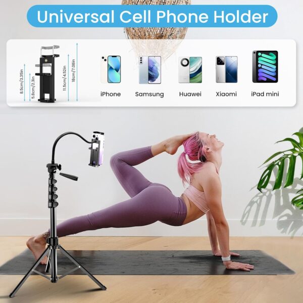 85" Phone Tripod Stand with Flexible Gooseneck & Remote, Overhead Tripod & Selfie Stick with Phone Holder for iPhone Android Cell Phone & Camera for Selfies/Video Recording/Vlogging 2