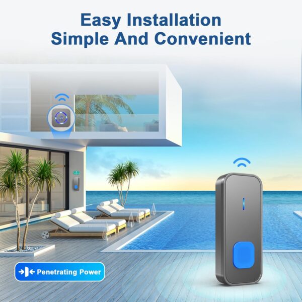 Wireless Doorbell,Waterproof Doorbell Chime Operating at 1300 Feet Loud Door Bell Kit with 55 Melodies 5 Volume Levels LED Flash Doorbells for Home- Black (1 Button + 1 Receiver) 2