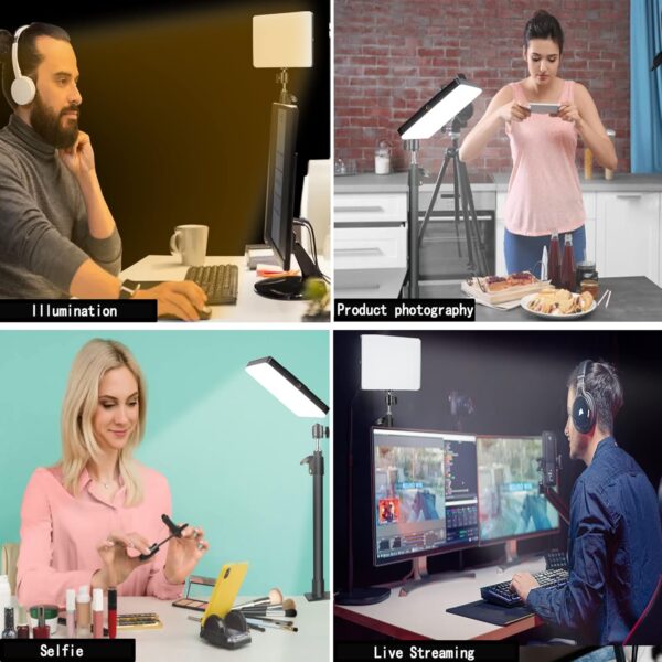 LED Desk Bi-Color Video Light, Key Light with C-Clamp Stand, 2700K-5700K Dimmable, Wireless Remote, Studio Photography Lighting 3
