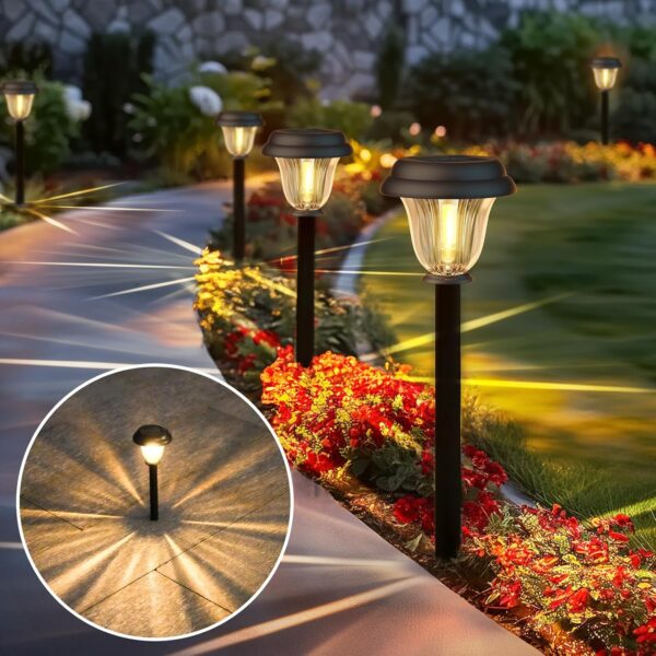 8 Pack Solar Lights Outdoor, Stainless Steel Glass Solar Pathway Lights, Auto On/Off Long-Lasting Waterproof Landscape Lighting for Garden, Landscape, Path, Yard, Warkway (Warm White) 2