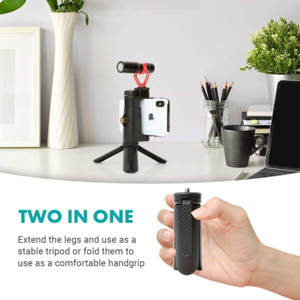 TR-1 Compact Mini Tabletop Tripod/Hand Grip with 1/4" Screw and Folding Feet. Compatible with GoPro, DSLR, Camera, Osmo, Pocket Projector, Zoom - Perfect for Photography, Vlogging and YouTube 2