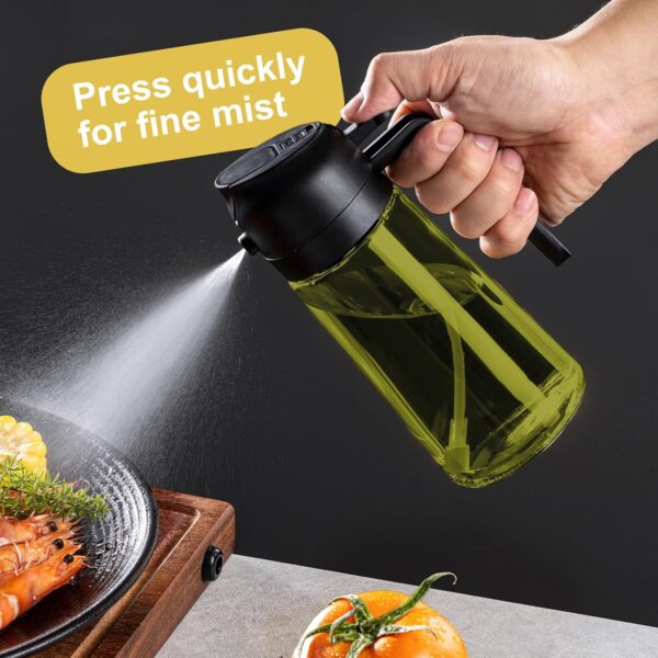 16oz/470ml Olive Oil Dispenser for Kitchen with Stickers - 2 in 1 Olive Oil Sprayer for Cooking, Air Fryer, and Salad, Black&Green (Light-Proof Kitchen Gadget) 2